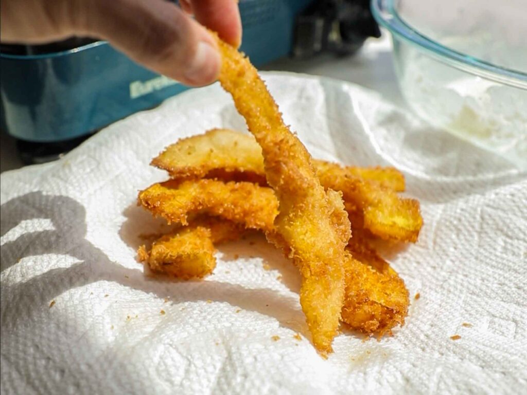 close up of panko crusted pumpkin tempura